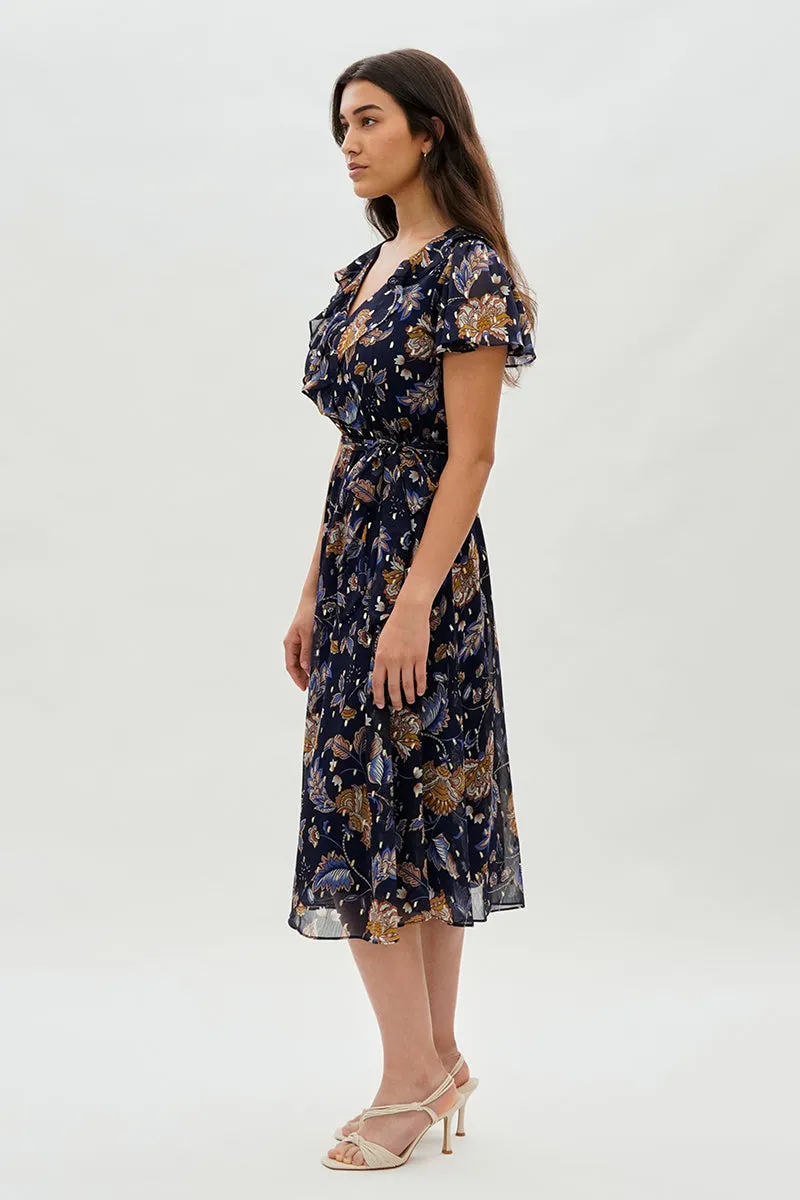 Beechers Brook Floral Ruffle Midi Dress - Navy sold by Fairweather product image thumbnail 2