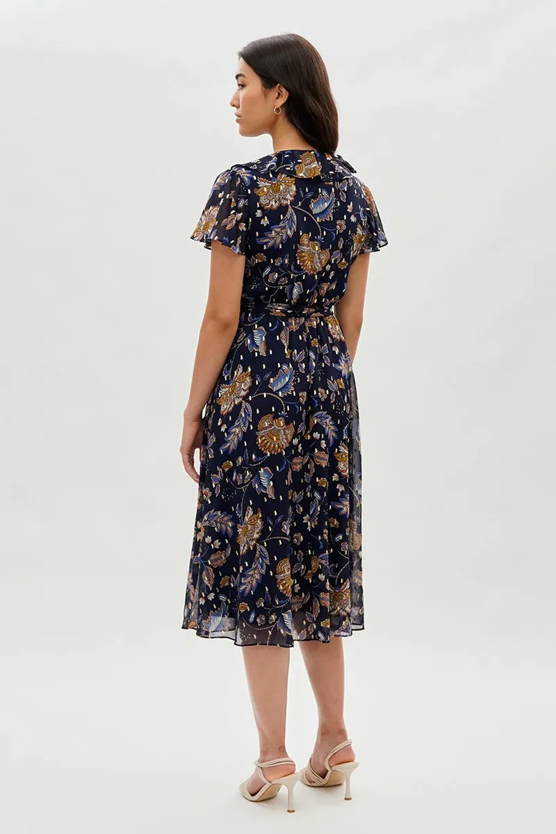 Beechers Brook Floral Ruffle Midi Dress - Navy sold by Fairweather product image thumbnail 3
