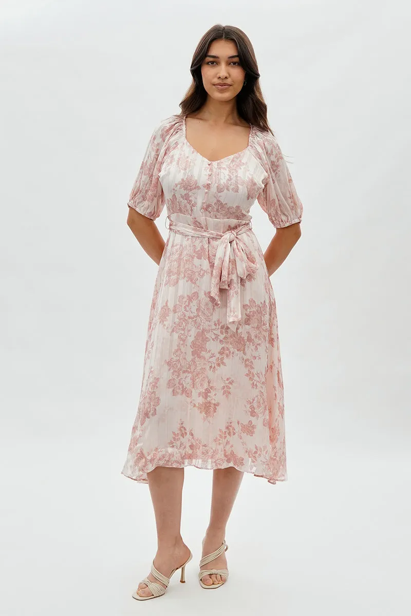 Costa Blanca Floral Short Sleeve Midi Dress - Blush sold by Fairweather