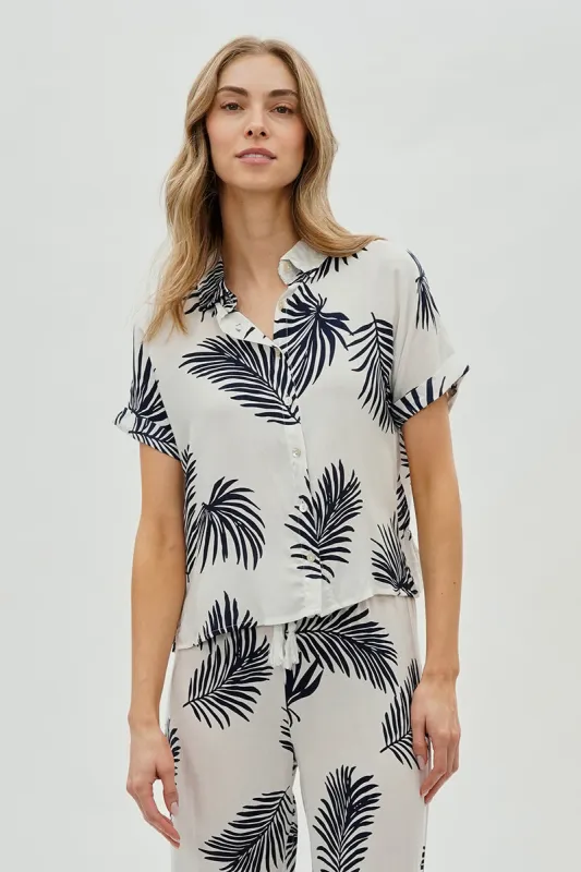 International INC Company Leaf Print Short Sleeve Shirt - White sold by Fairweather