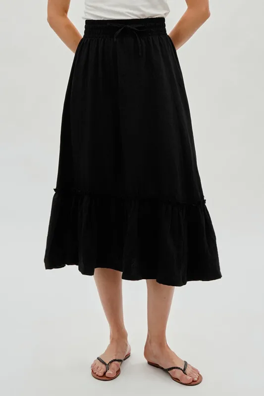 Runaway Bay Tiered Cinched Skirt - Black sold by Fairweather