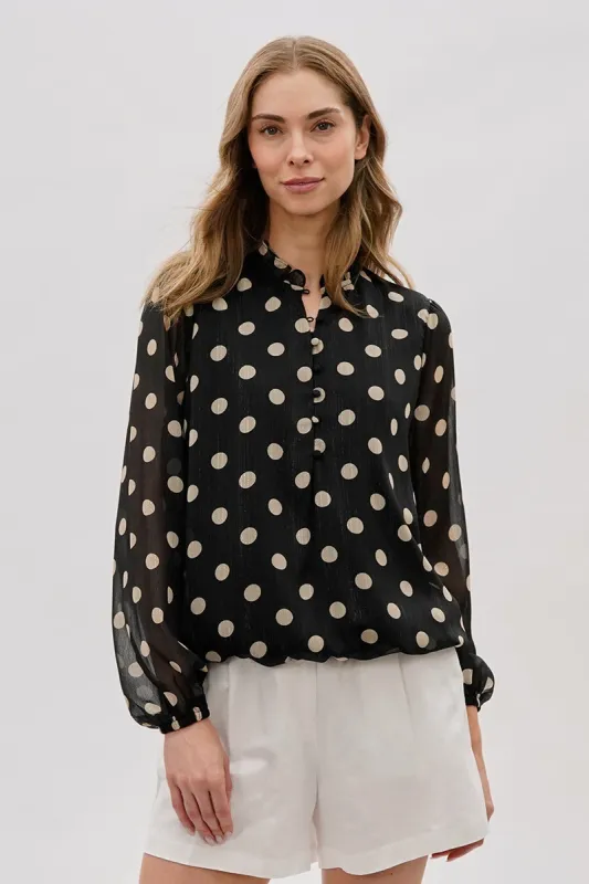 Costa Blanca Polka Dot Long Sleeve Blouse - Black sold by Fairweather