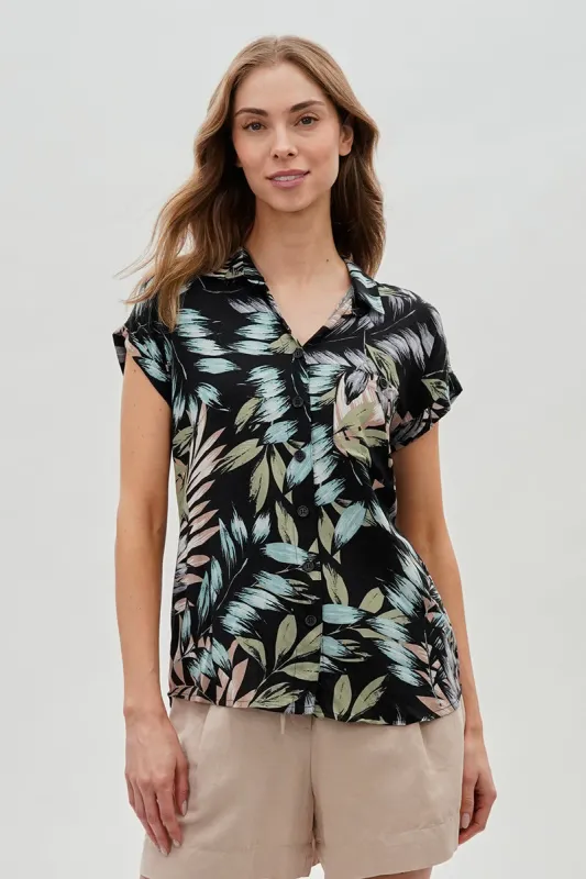 Majora Leaf Print Short Sleeve Shirt - Green sold by Fairweather