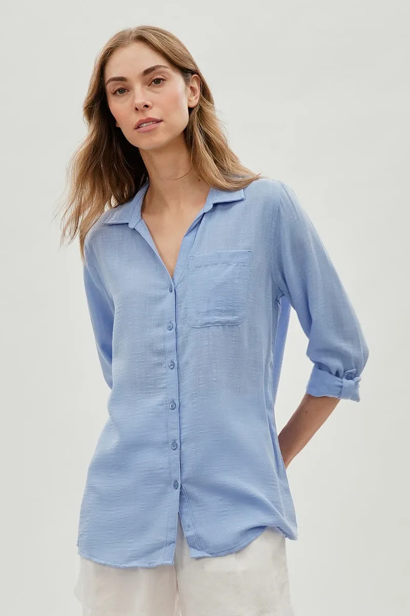 Super Triple Goose Vintage Textured Button Up Shirt - Blue sold by Fairweather