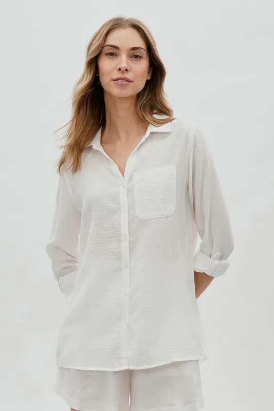 Super Triple Goose Vintage Textured Button Up Shirt - White sold by Fairweather