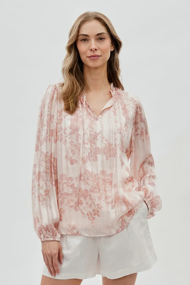 Beechers Brook Floral Tie-Neck Long Sleeve Blouse - Blush sold by Fairweather