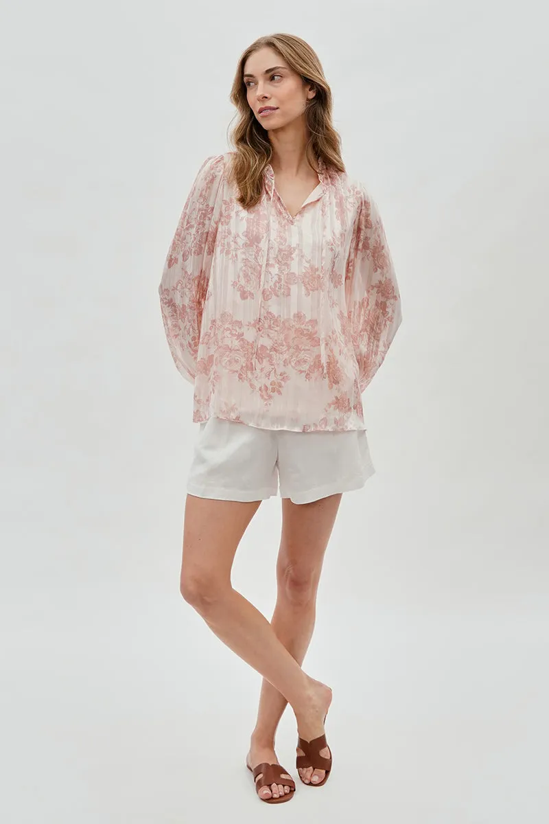 Beechers Brook Floral Tie-Neck Long Sleeve Blouse - Blush sold by Fairweather product image thumbnail 5