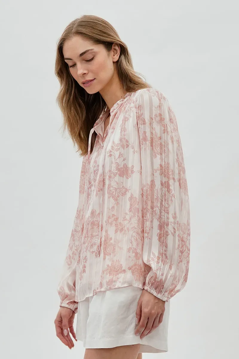 Beechers Brook Floral Tie-Neck Long Sleeve Blouse - Blush sold by Fairweather product image thumbnail 2