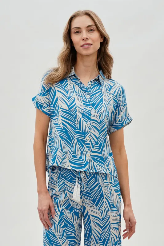 International INC Company Leaf Print Short Sleeve Shirt - Blue sold by Fairweather