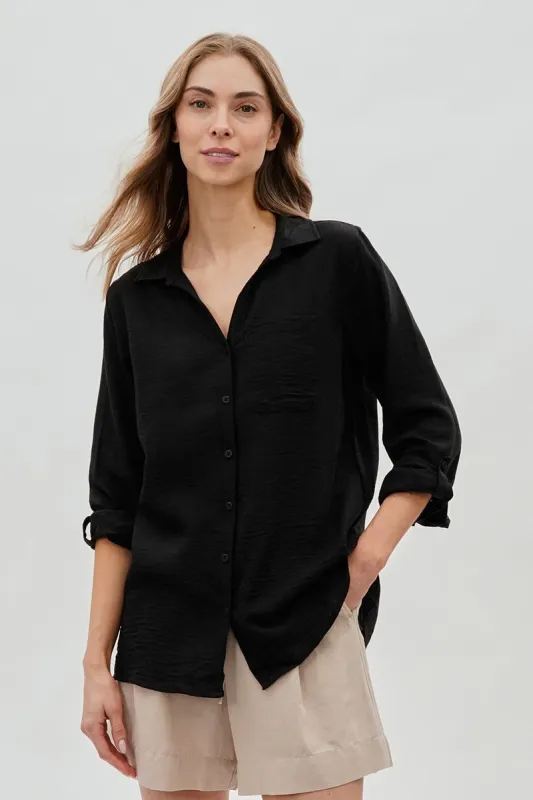 Super Triple Goose Vintage Textured Button Up Shirt - Black sold by Fairweather