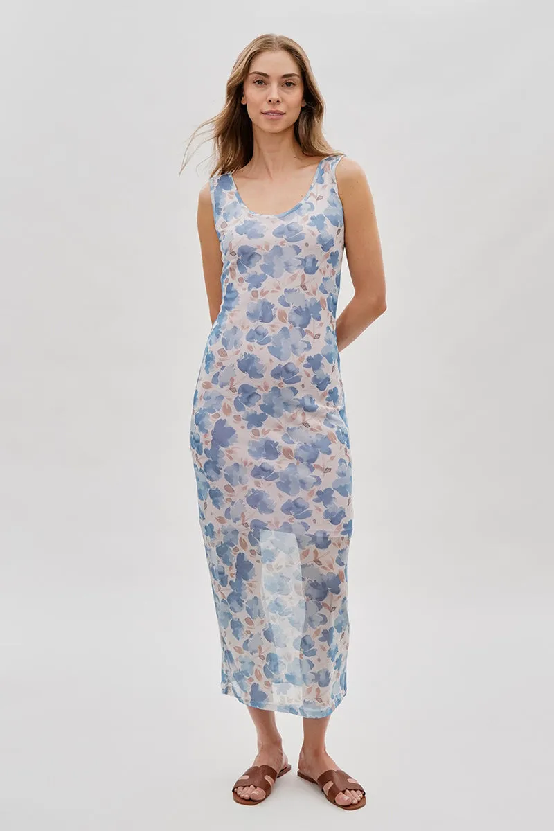 Stylexchange Floral Sheer Lined Maxi Dress - Blue sold by Fairweather product image thumbnail 5