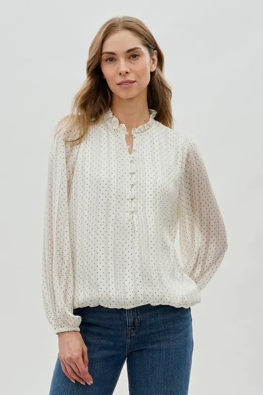 Costa Blanca Polka Dot Long Sleeve Blouse - White sold by Fairweather