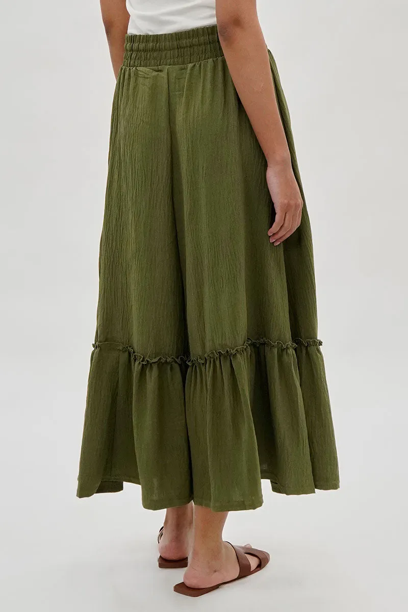 Vintage Tiered Cinched Skirt - Olive sold by Fairweather product image thumbnail 3