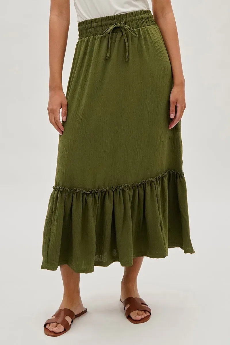 Vintage Tiered Cinched Skirt - Olive sold by Fairweather