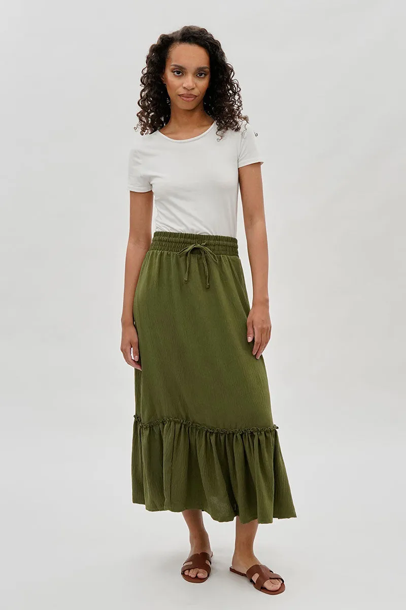 Vintage Tiered Cinched Skirt - Olive sold by Fairweather product image thumbnail 5