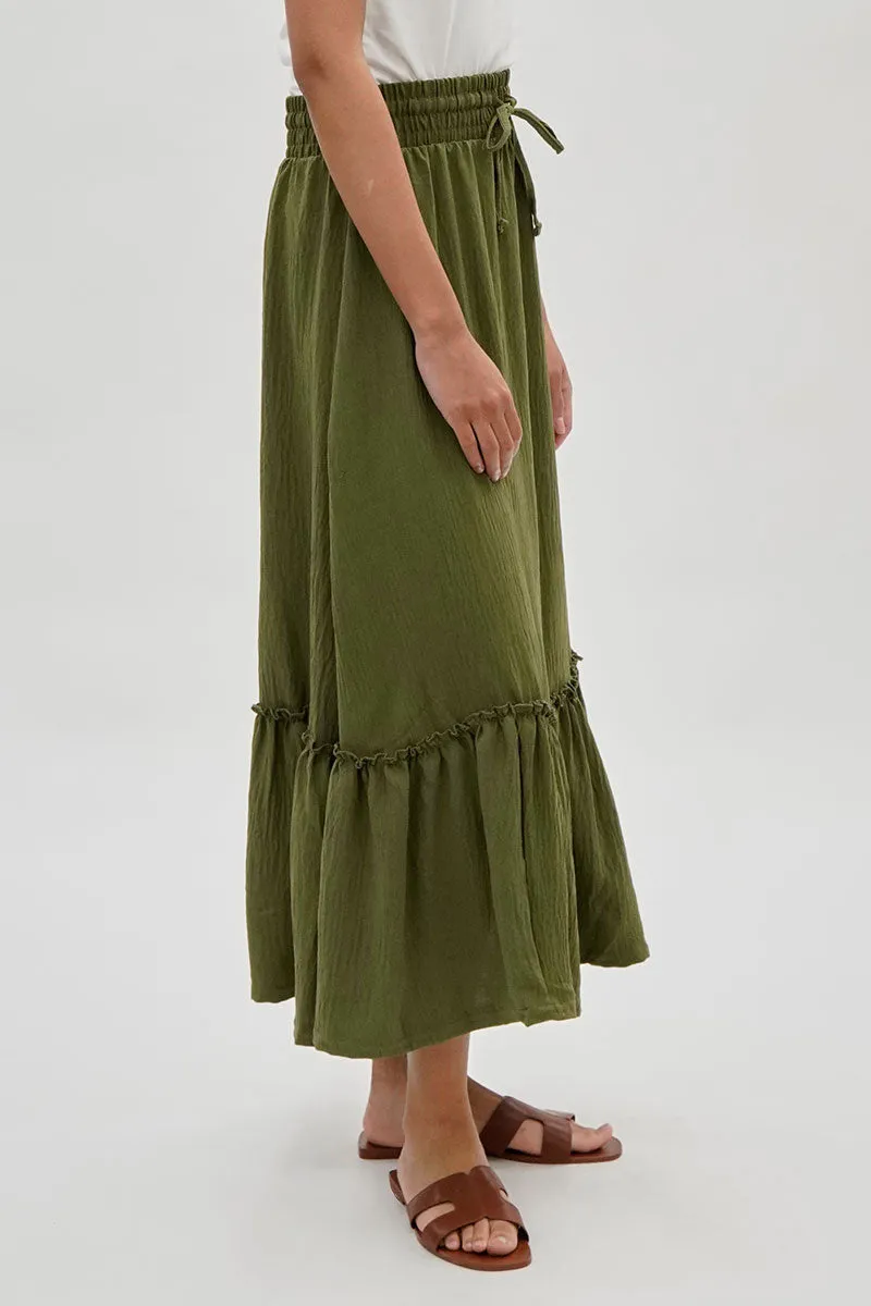 Vintage Tiered Cinched Skirt - Olive sold by Fairweather product image thumbnail 2