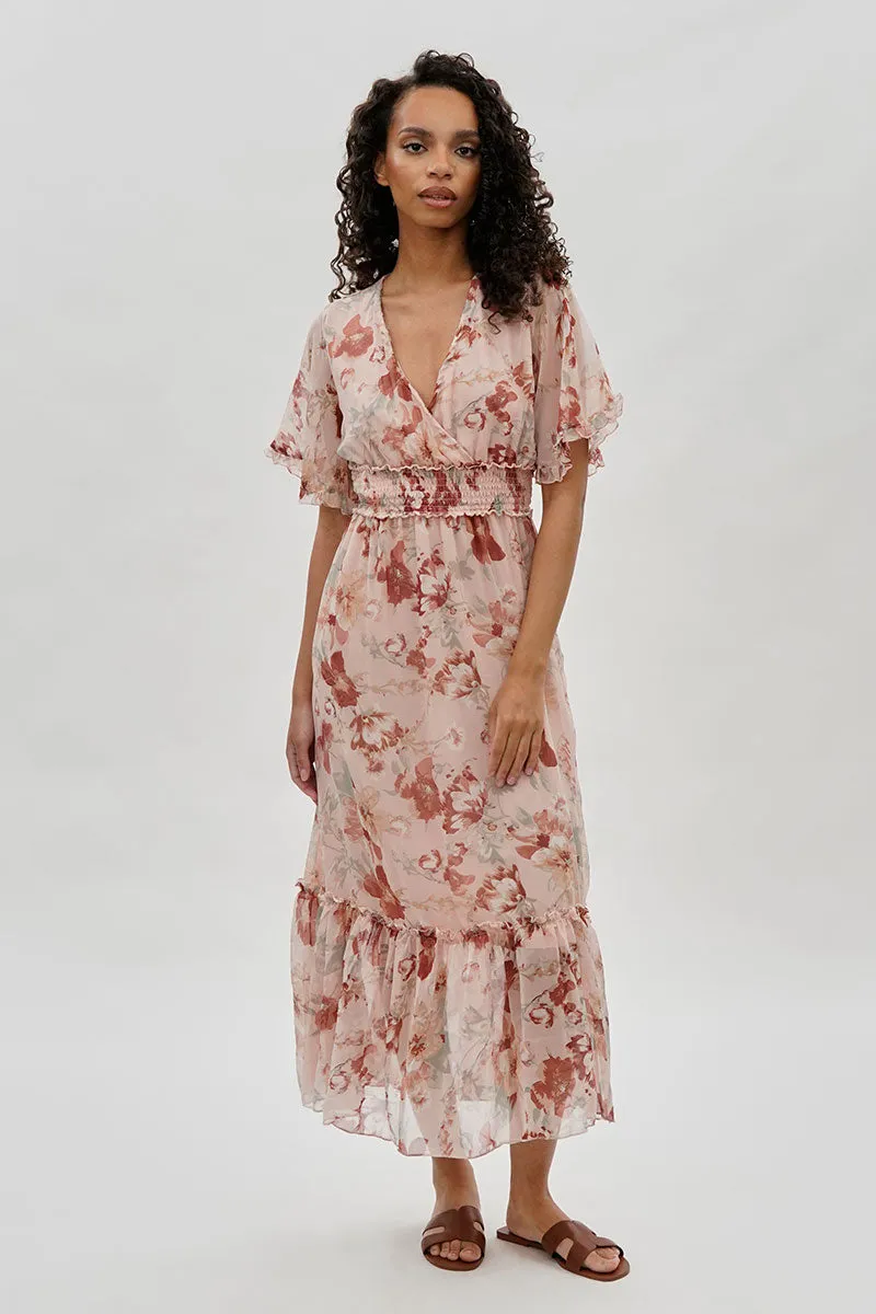 Limite Floral Cinched Waist Maxi Dress - Blush sold by Fairweather
