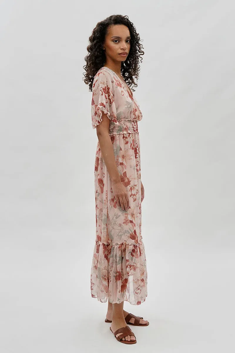Limite Floral Cinched Waist Maxi Dress - Blush sold by Fairweather product image thumbnail 2