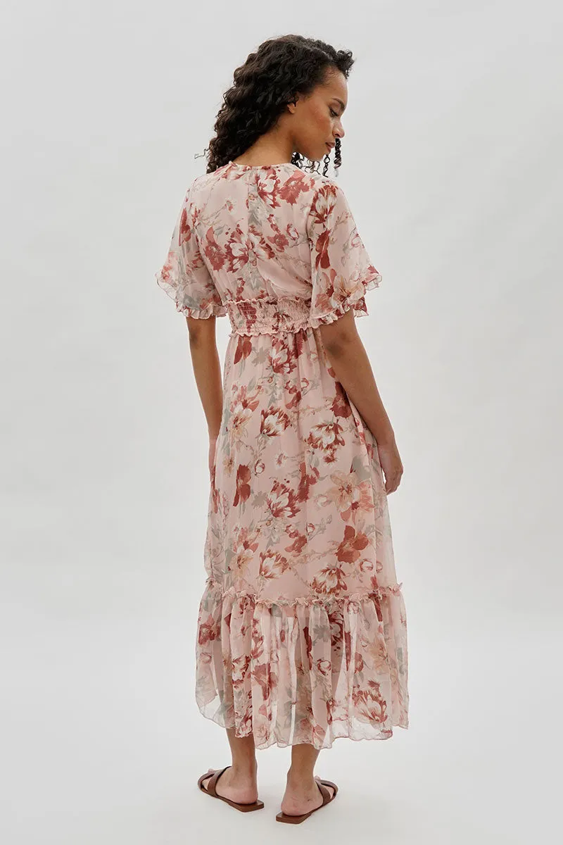 Limite Floral Cinched Waist Maxi Dress - Blush sold by Fairweather product image thumbnail 3