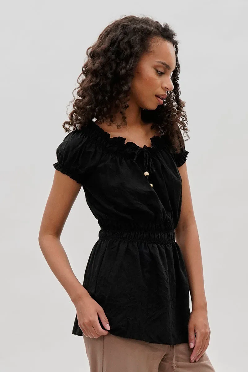 Cinched Short Sleeve Blouse - Black sold by Fairweather product image thumbnail 2