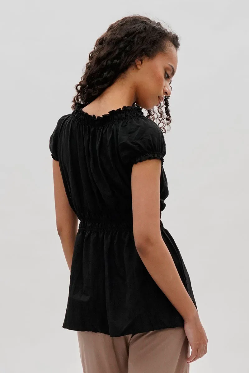 Cinched Short Sleeve Blouse - Black sold by Fairweather product image thumbnail 3