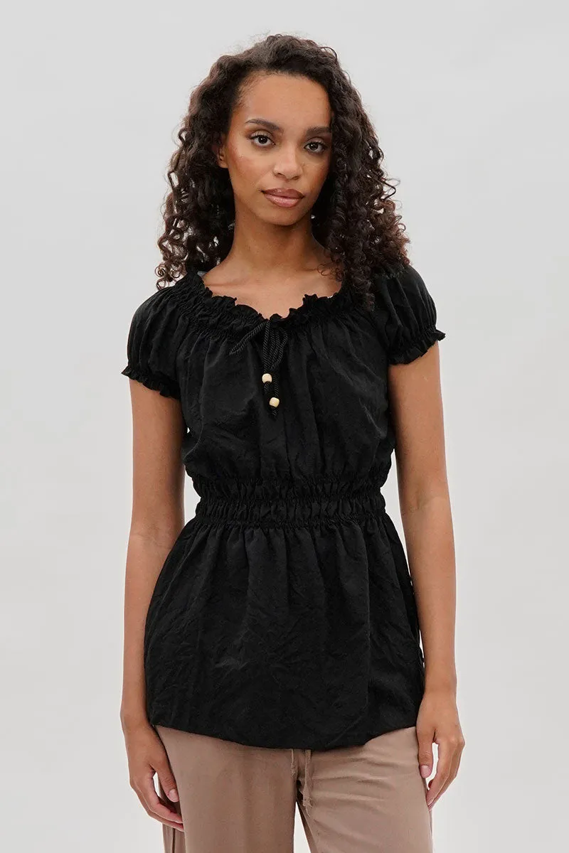 Cinched Short Sleeve Blouse - Black sold by Fairweather
