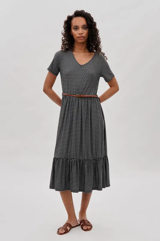 International INC Company Belted Short Sleeve Midi Dress - Black sold by Fairweather