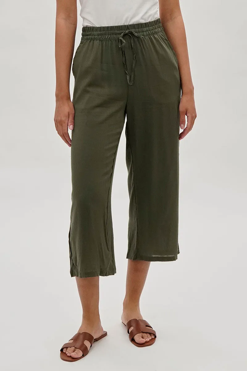 International INC Company Cropped Tie Waist Pants - Olive sold by Fairweather