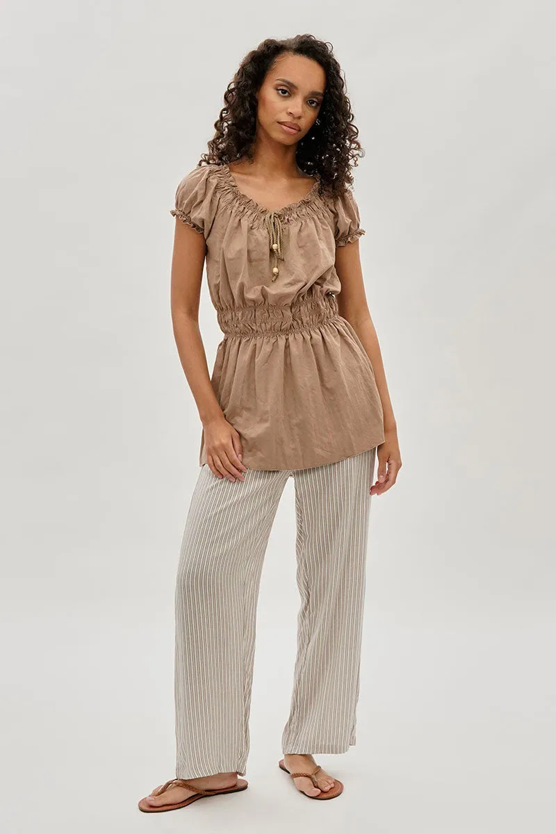 Runaway Bay Cinched Short Sleeve Blouse - Taupe sold by Fairweather product image thumbnail 5