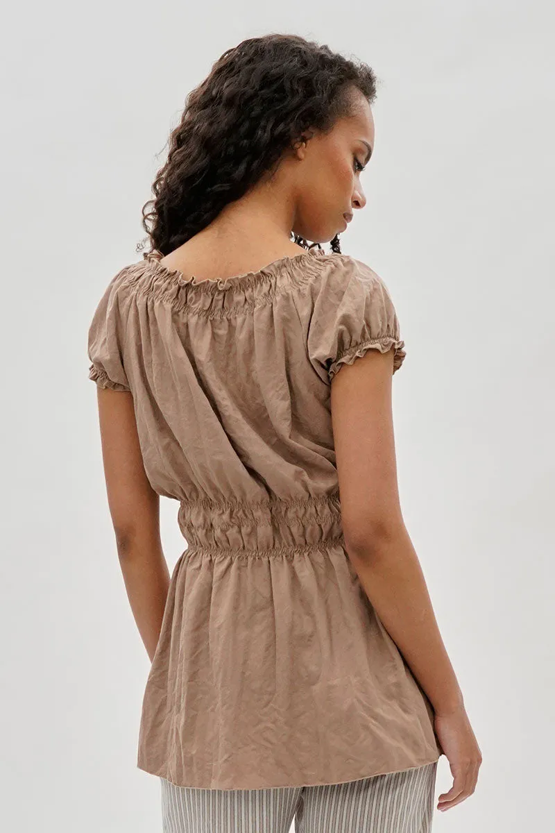 Runaway Bay Cinched Short Sleeve Blouse - Taupe sold by Fairweather product image thumbnail 3