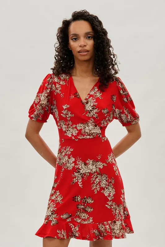 Beechers Brook Floral Crossover Day Dress - Coral sold by Fairweather