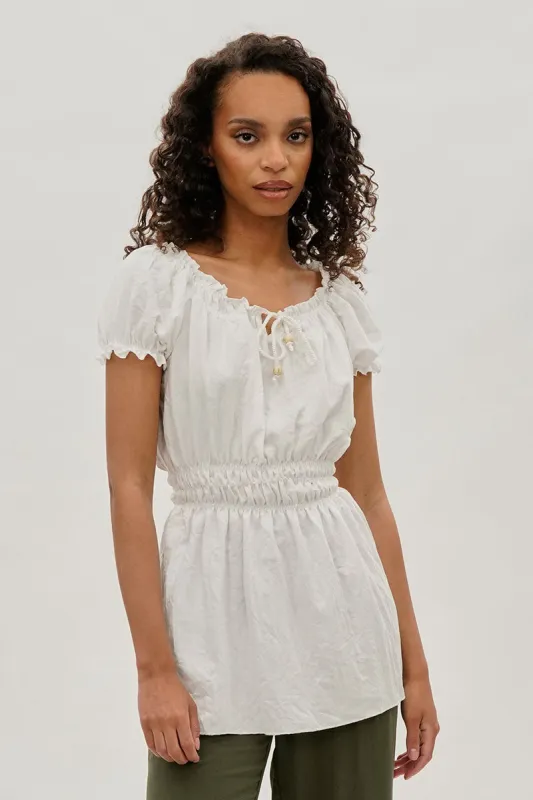 Runaway Bay Cinched Short Sleeve Blouse - White sold by Fairweather