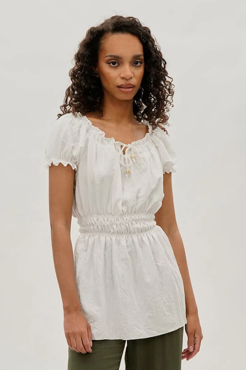 Runaway Bay Cinched Short Sleeve Blouse - White sold by Fairweather