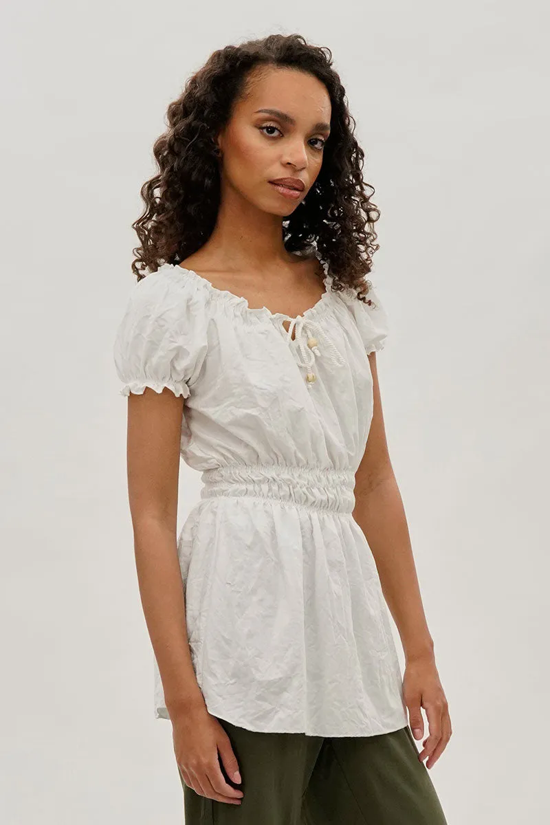 Runaway Bay Cinched Short Sleeve Blouse - White sold by Fairweather product image thumbnail 2