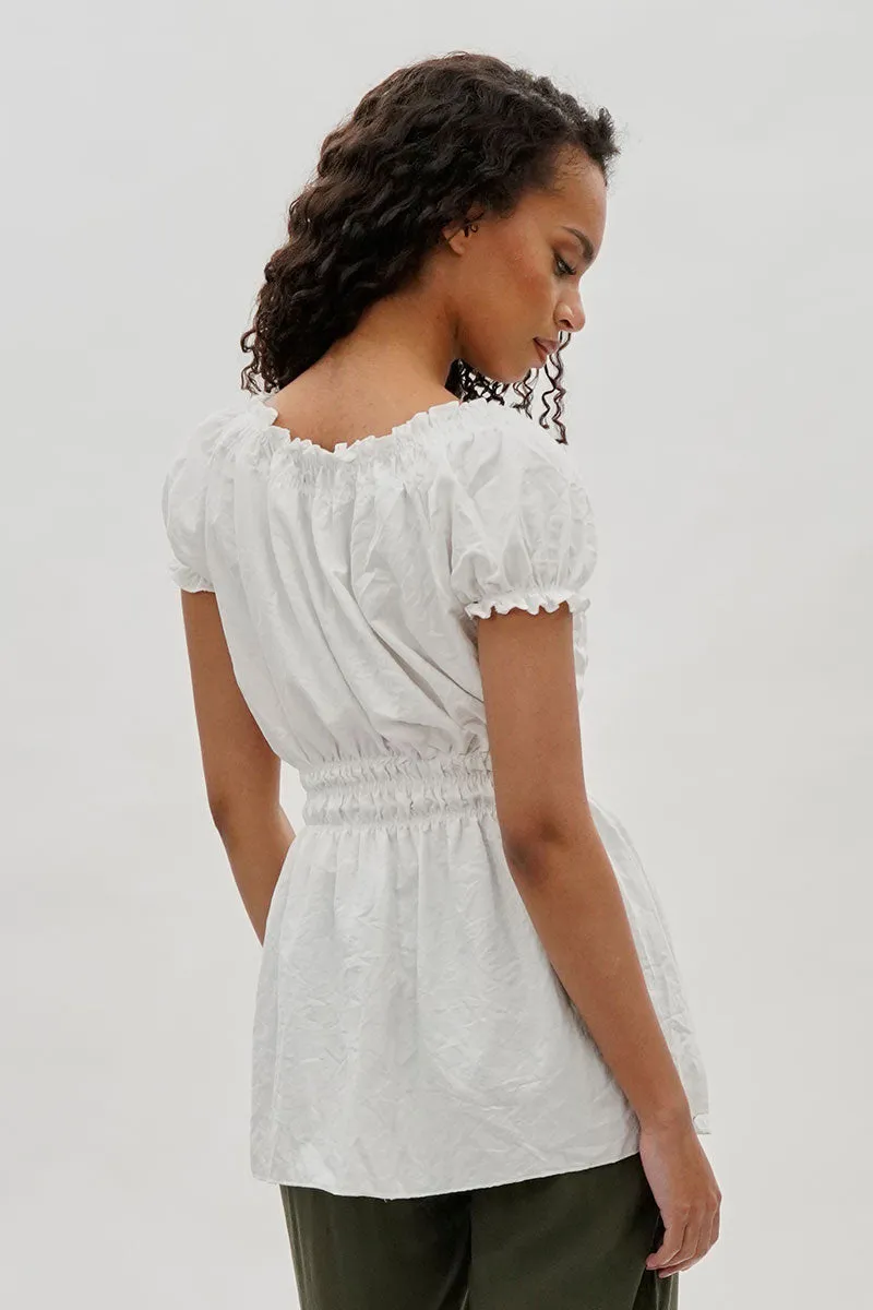 Runaway Bay Cinched Short Sleeve Blouse - White sold by Fairweather product image thumbnail 3