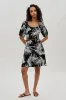 Costa Blanca Leaf Print Square Neck Day Dress - Black sold by Fairweather