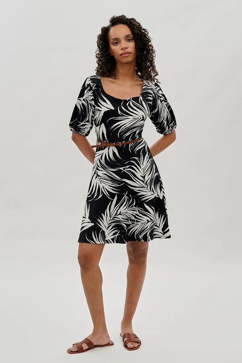 Costa Blanca Leaf Print Square Neck Day Dress - Black sold by Fairweather product image thumbnail 5
