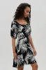 Costa Blanca Leaf Print Square Neck Day Dress - Black sold by Fairweather