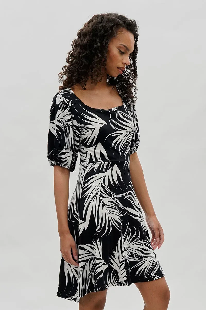 Costa Blanca Leaf Print Square Neck Day Dress - Black sold by Fairweather product image thumbnail 2