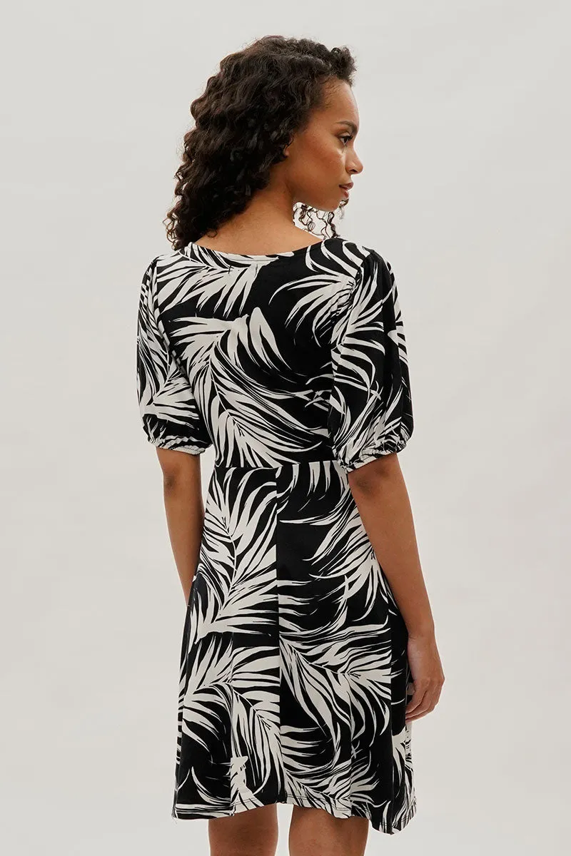 Costa Blanca Leaf Print Square Neck Day Dress - Black sold by Fairweather product image thumbnail 3