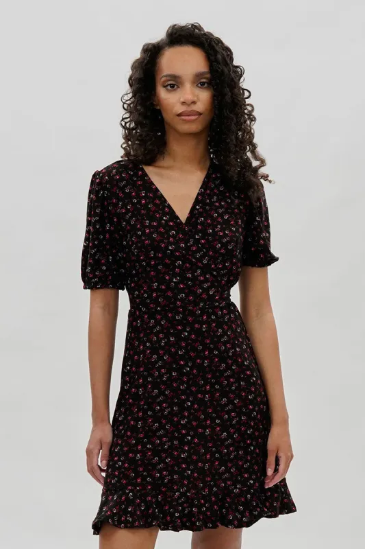 Beechers Brook Floral Crossover Day Dress - Black sold by Fairweather