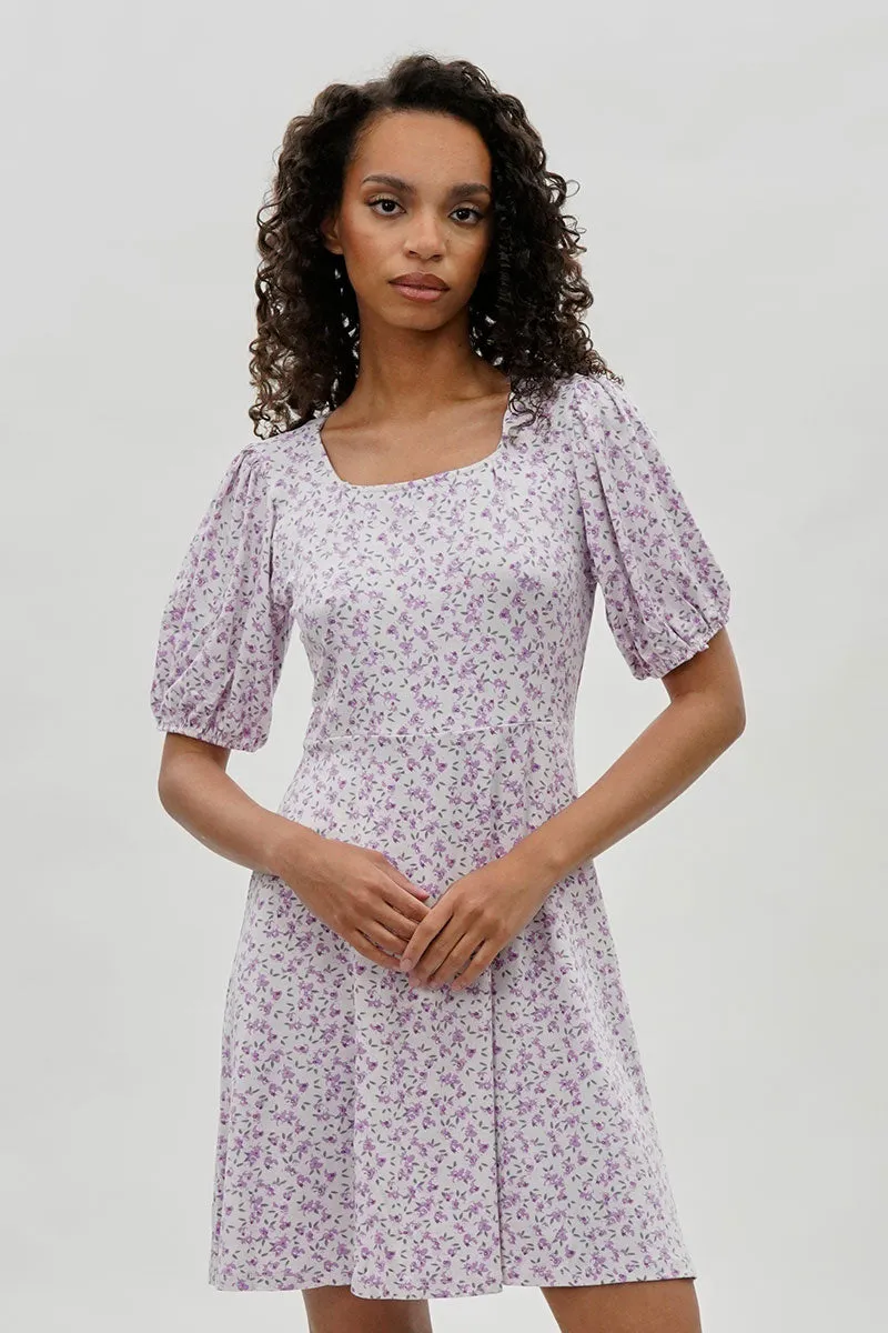Costa Blanca Floral Square Neck Day Dress - Lavender sold by Fairweather