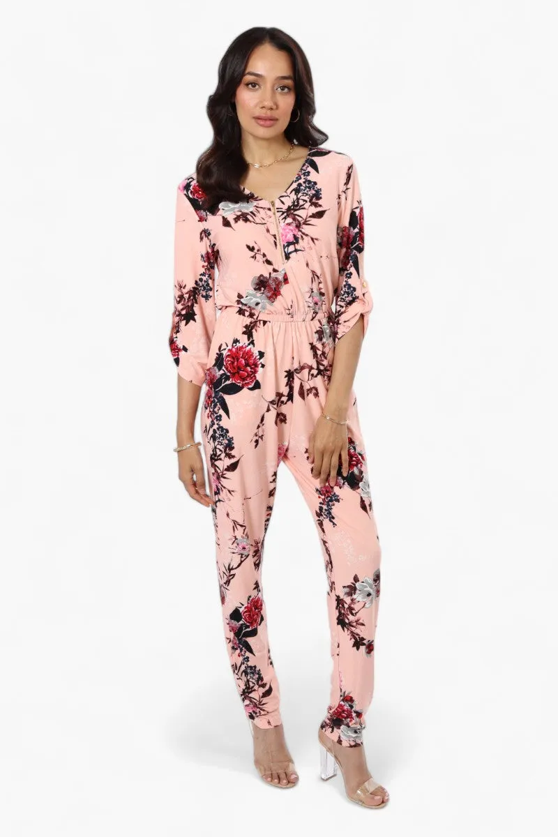 International INC Company Floral Roll Up Sleeve Jumpsuit - Pink sold by Fairweather