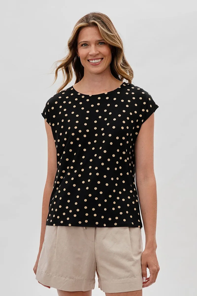 Beechers Brook Polka Dot Cap Sleeve Blouse - Black sold by Fairweather