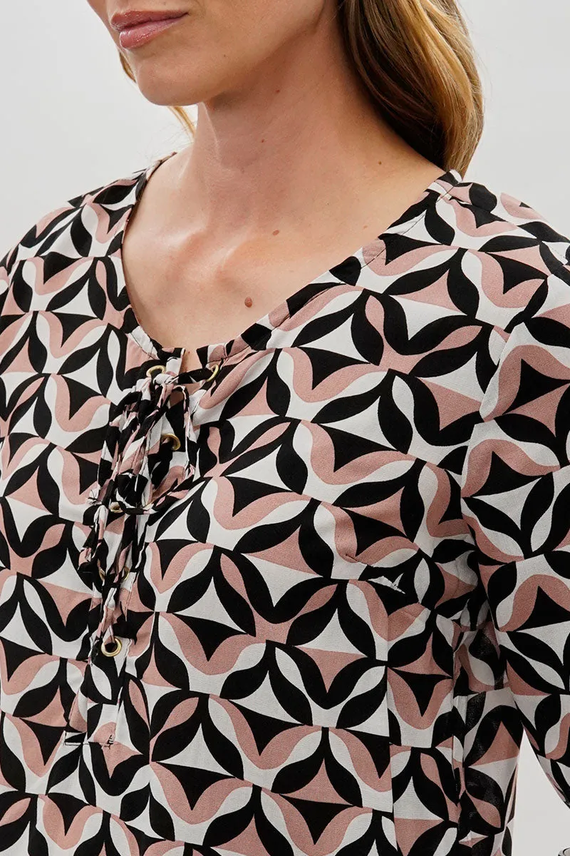 Beechers Brook Patterned Lace Up Blouse - Black sold by Fairweather product image thumbnail 4