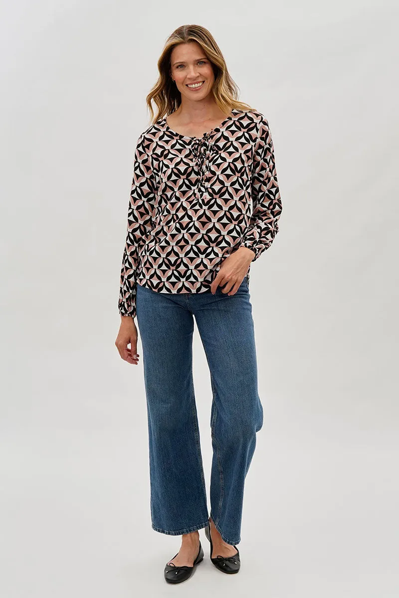 Beechers Brook Patterned Lace Up Blouse - Black sold by Fairweather product image thumbnail 5