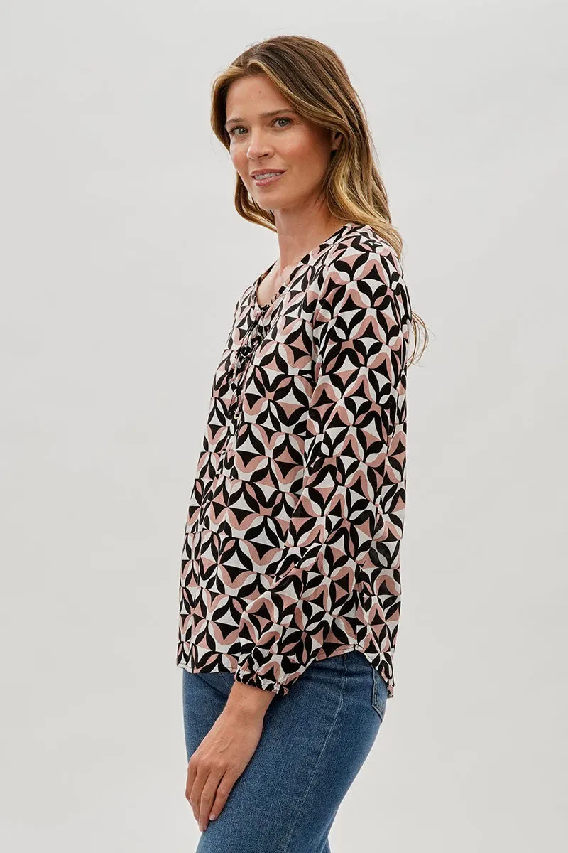 Beechers Brook Patterned Lace Up Blouse - Black sold by Fairweather product image thumbnail 2