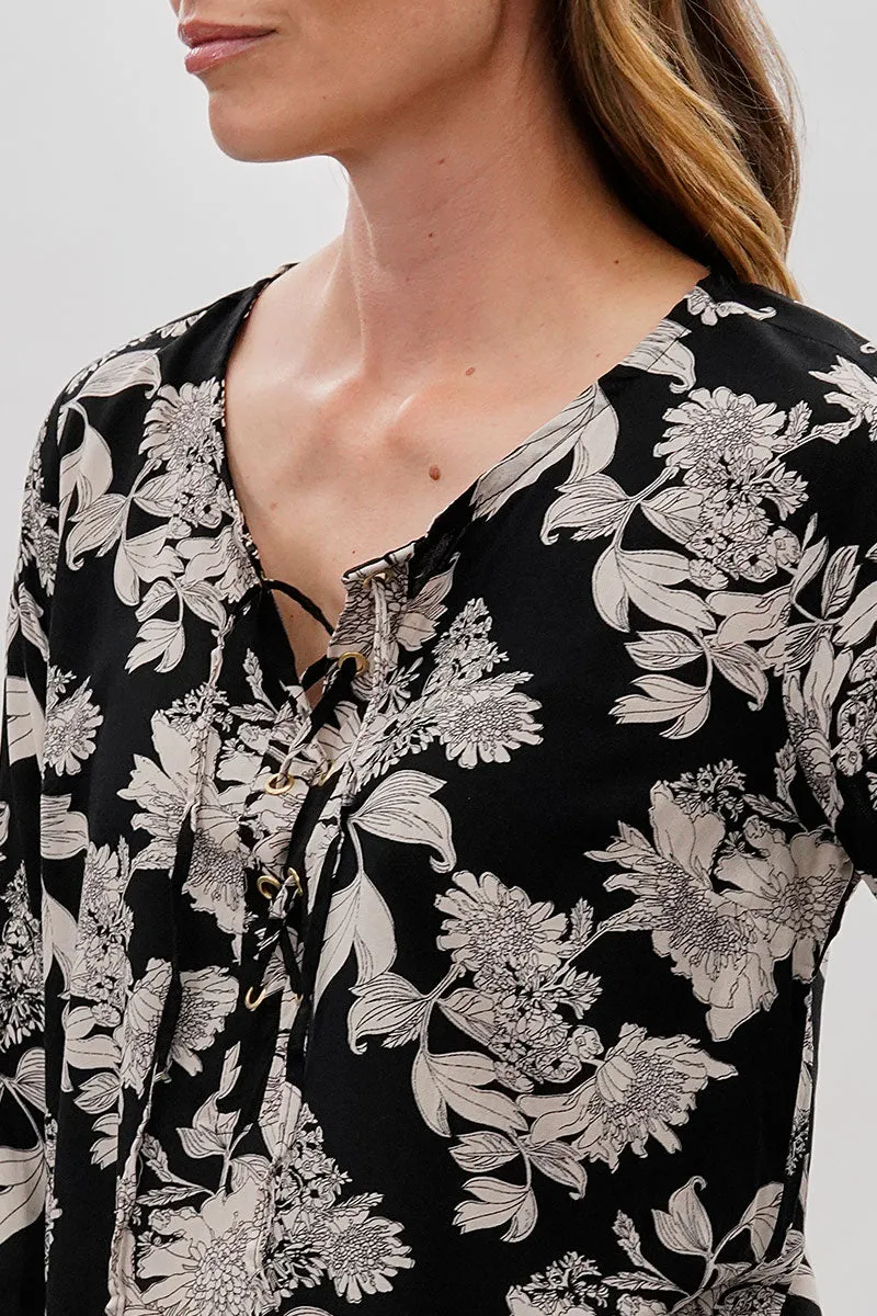 Beechers Brook Floral Lace Up Blouse - Black sold by Fairweather product image thumbnail 4