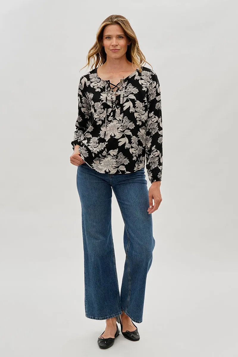 Beechers Brook Floral Lace Up Blouse - Black sold by Fairweather product image thumbnail 5