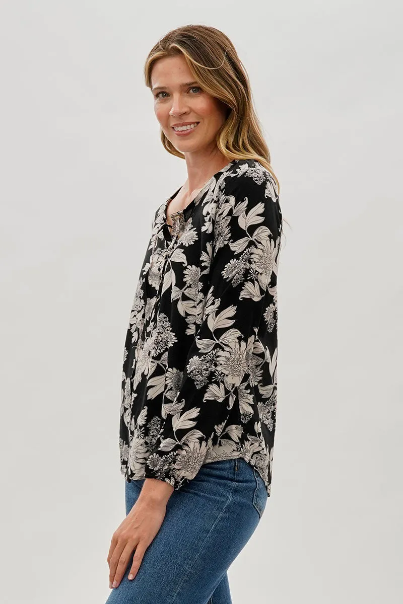 Beechers Brook Floral Lace Up Blouse - Black sold by Fairweather product image thumbnail 2